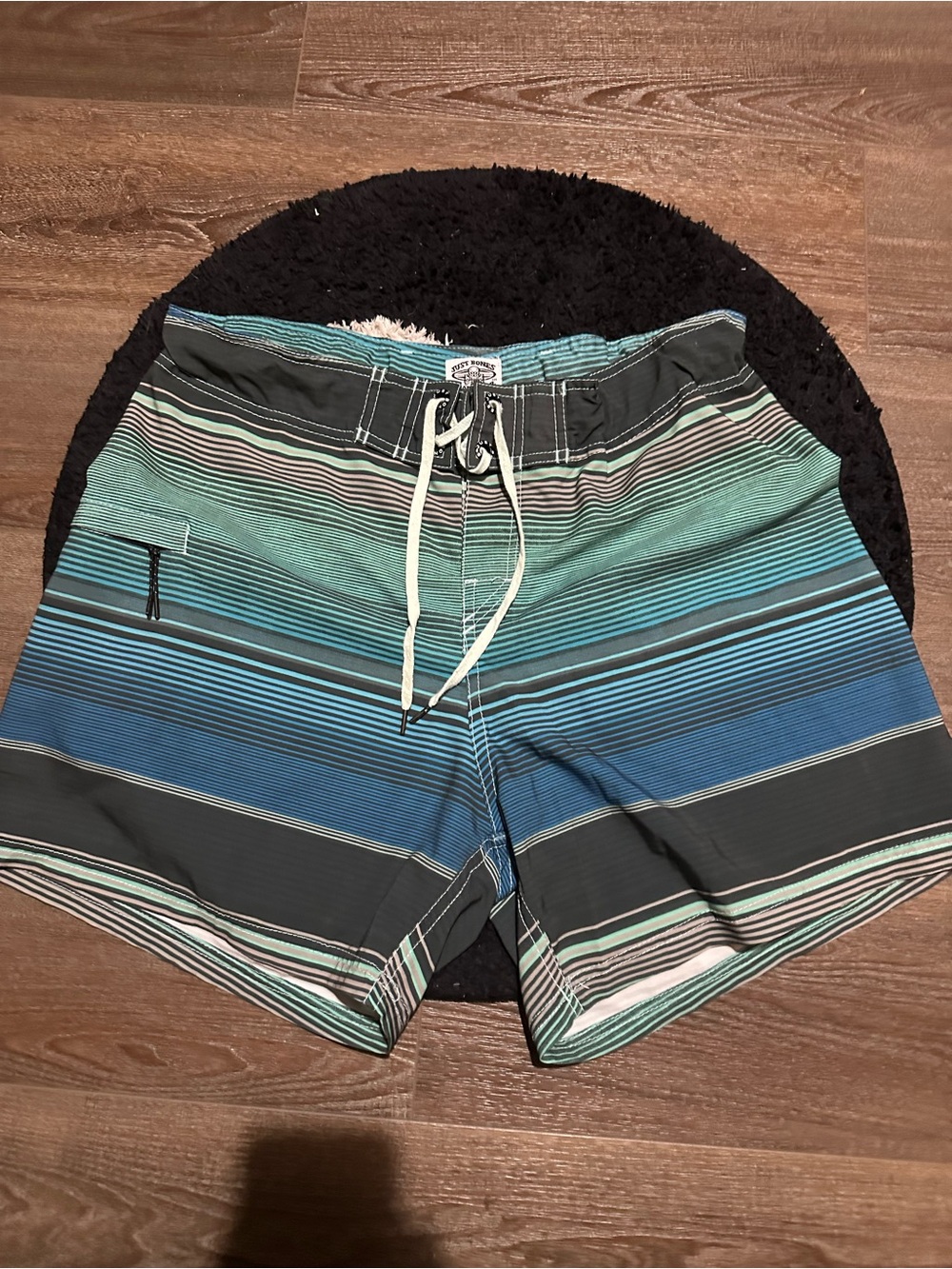 Men's Blue & Green Striped Swim Board Shorts